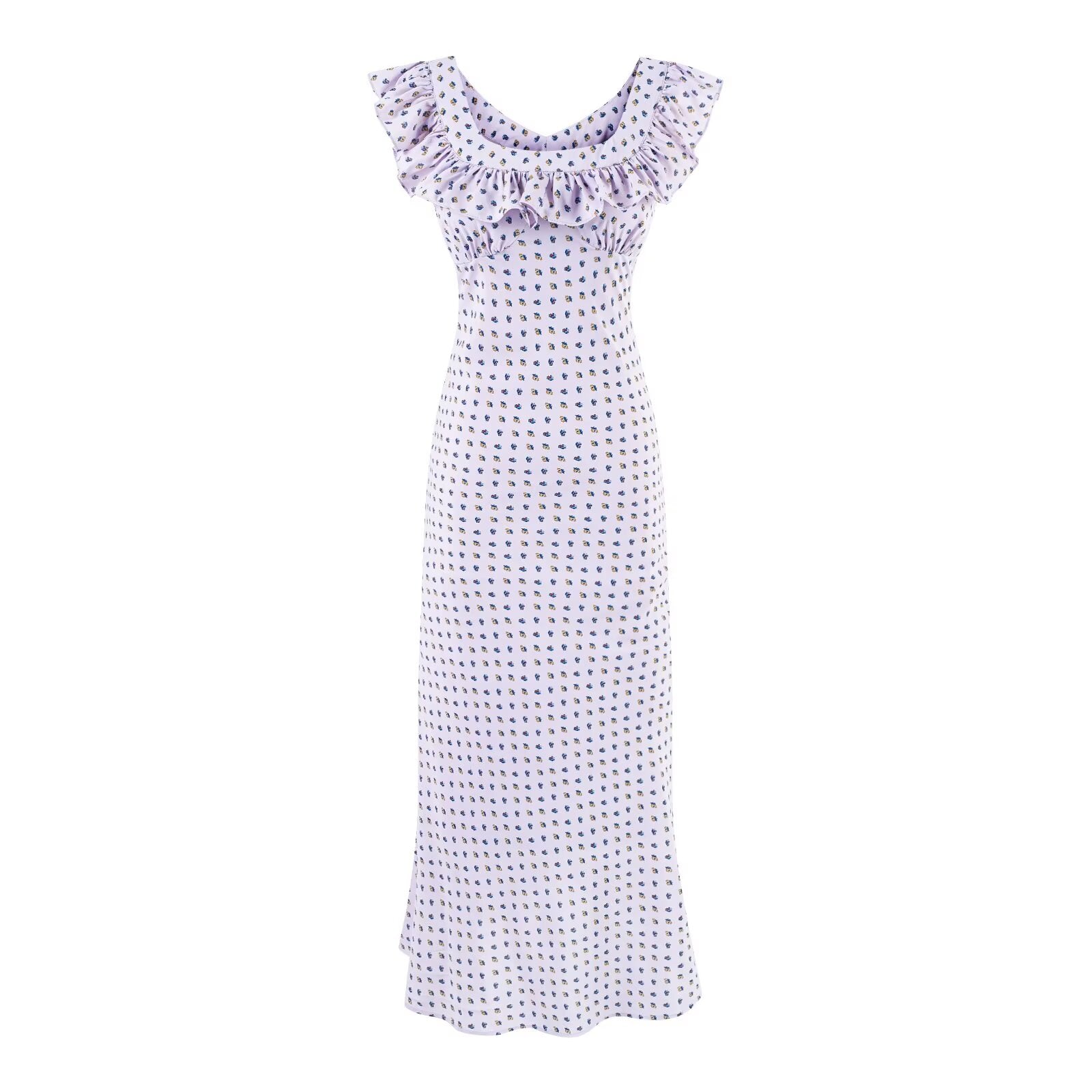Summer Sexy Square Neck Ruffled Waist Trimming Printing Sheath Dress