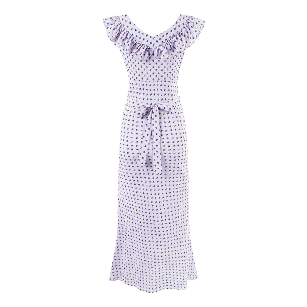 Summer Sexy Square Neck Ruffled Waist Trimming Printing Sheath Dress
