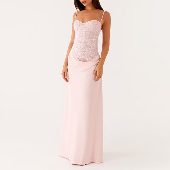 Dress Summer Women Clothing Elegance Sleeveless Lace Stitching Cami Dress