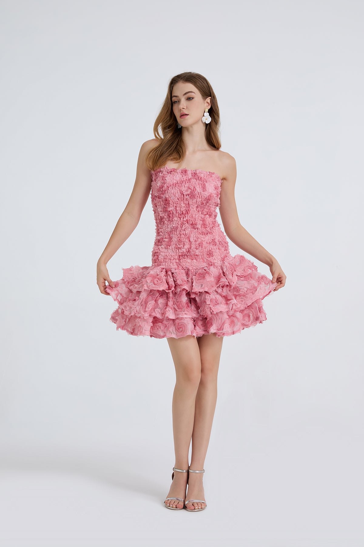 Women Summer Slimming Fit Ruffled Sleeveless Short Dress