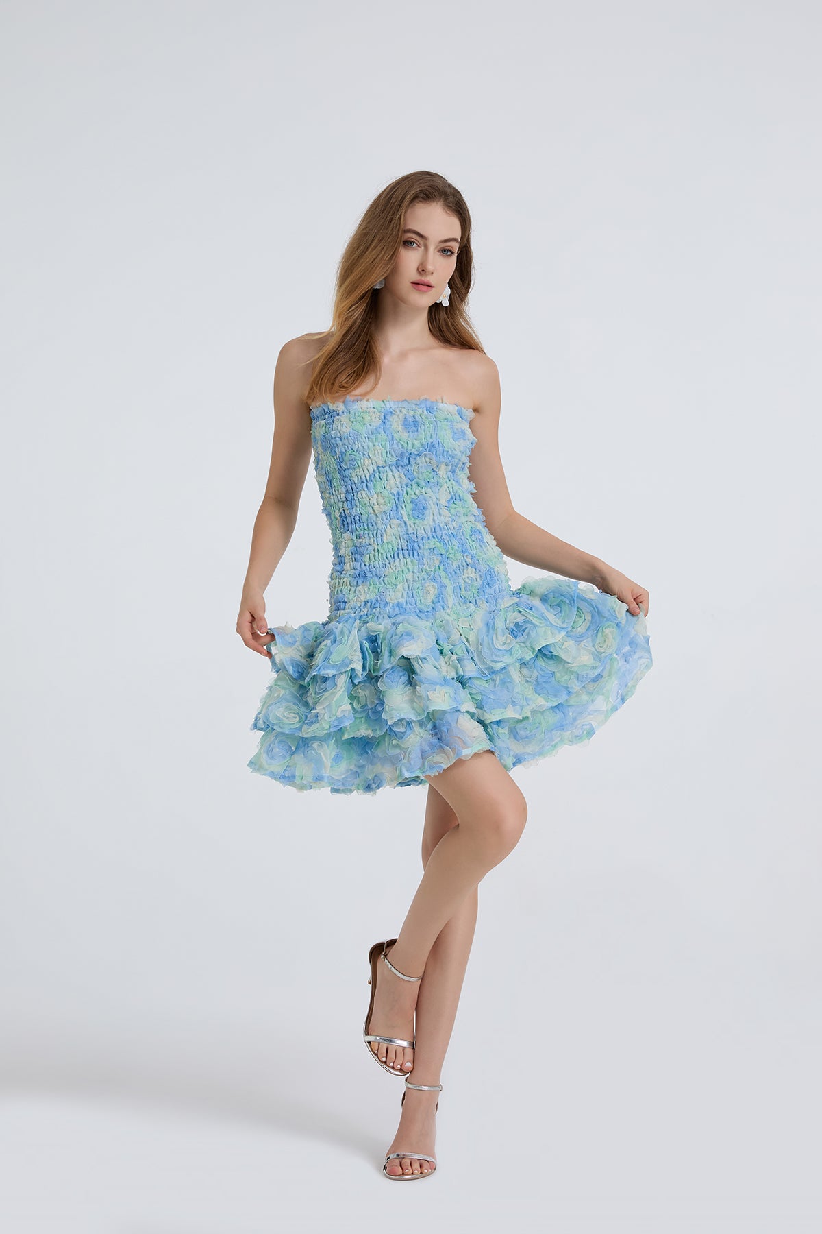 Women Summer Slimming Fit Ruffled Sleeveless Short Dress