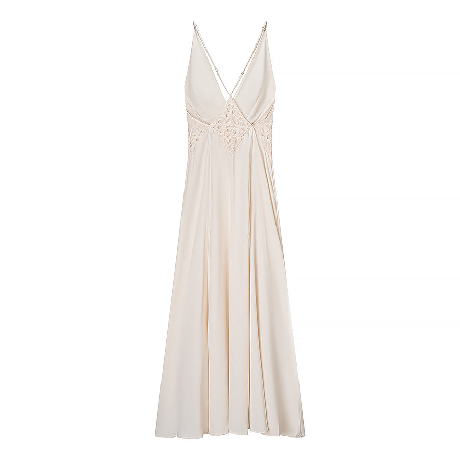 Summer Women Clothing Elegance Simplicity Sexy Slimming Hollow Out Cutout out Stitching Lace Deep V Plunge Suspender Color One Piece Dress