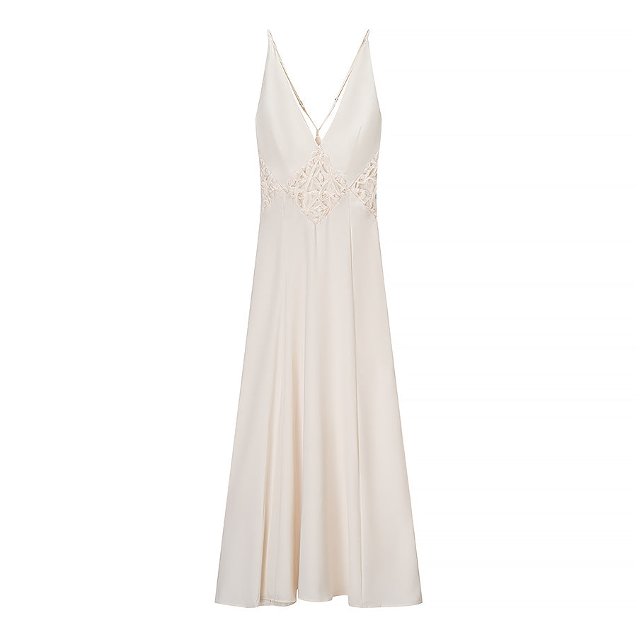 Summer Women Clothing Elegance Simplicity Sexy Slimming Hollow Out Cutout out Stitching Lace Deep V Plunge Suspender Color One Piece Dress