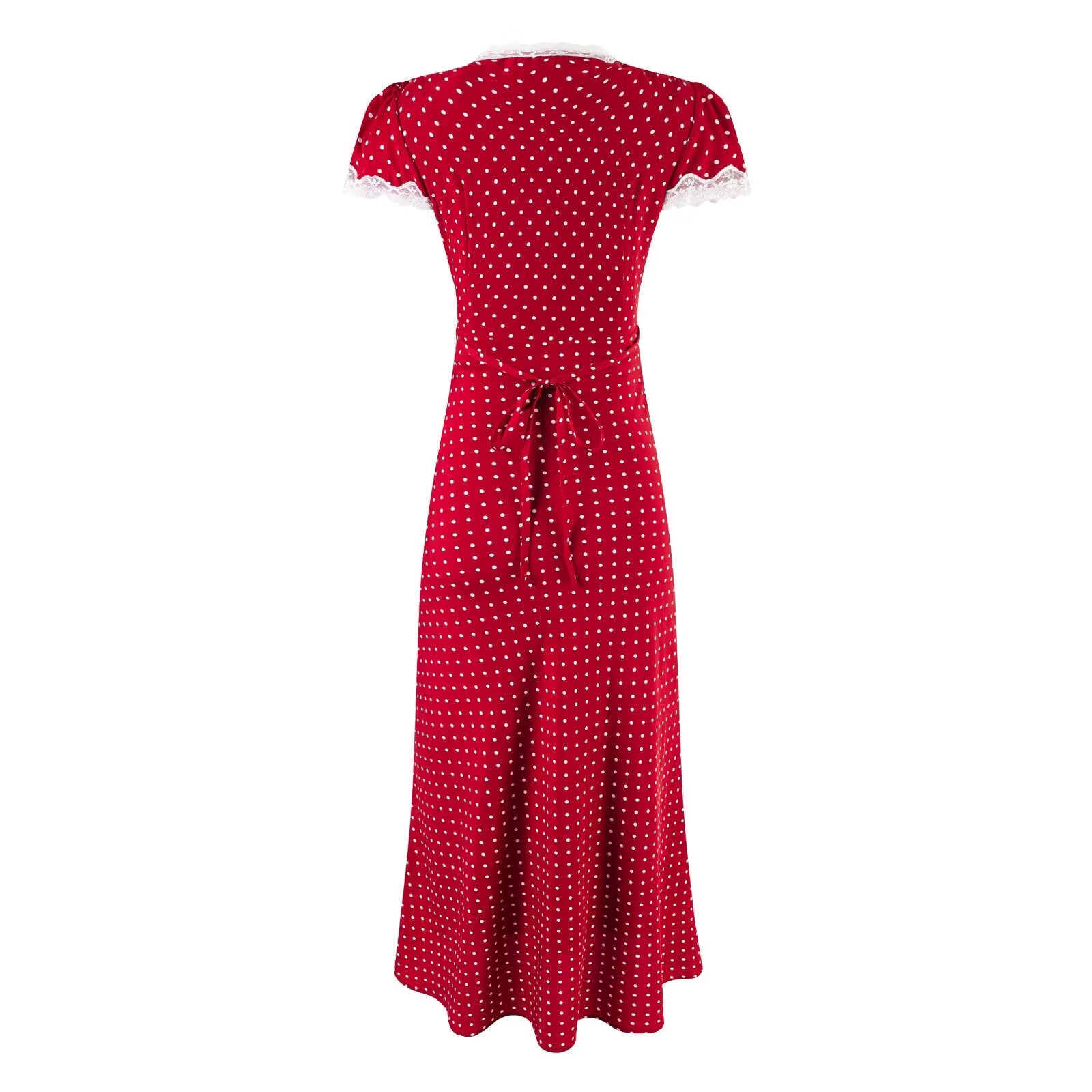 Summer Lace V neck Polka Dot Dress Women Cinched Slimming Maxi Dress