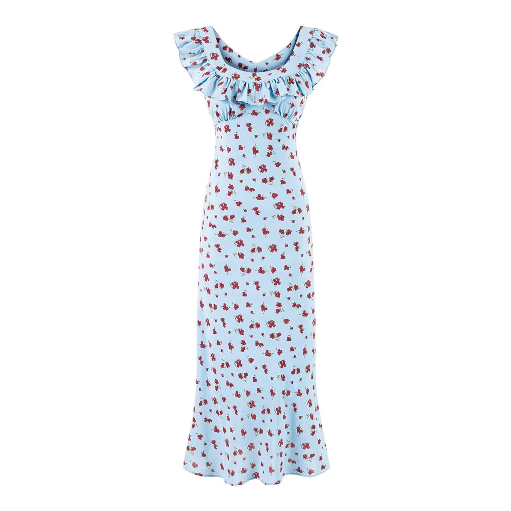Summer Wind Ruffled V neck Floral Vacation Casual Dress Dress