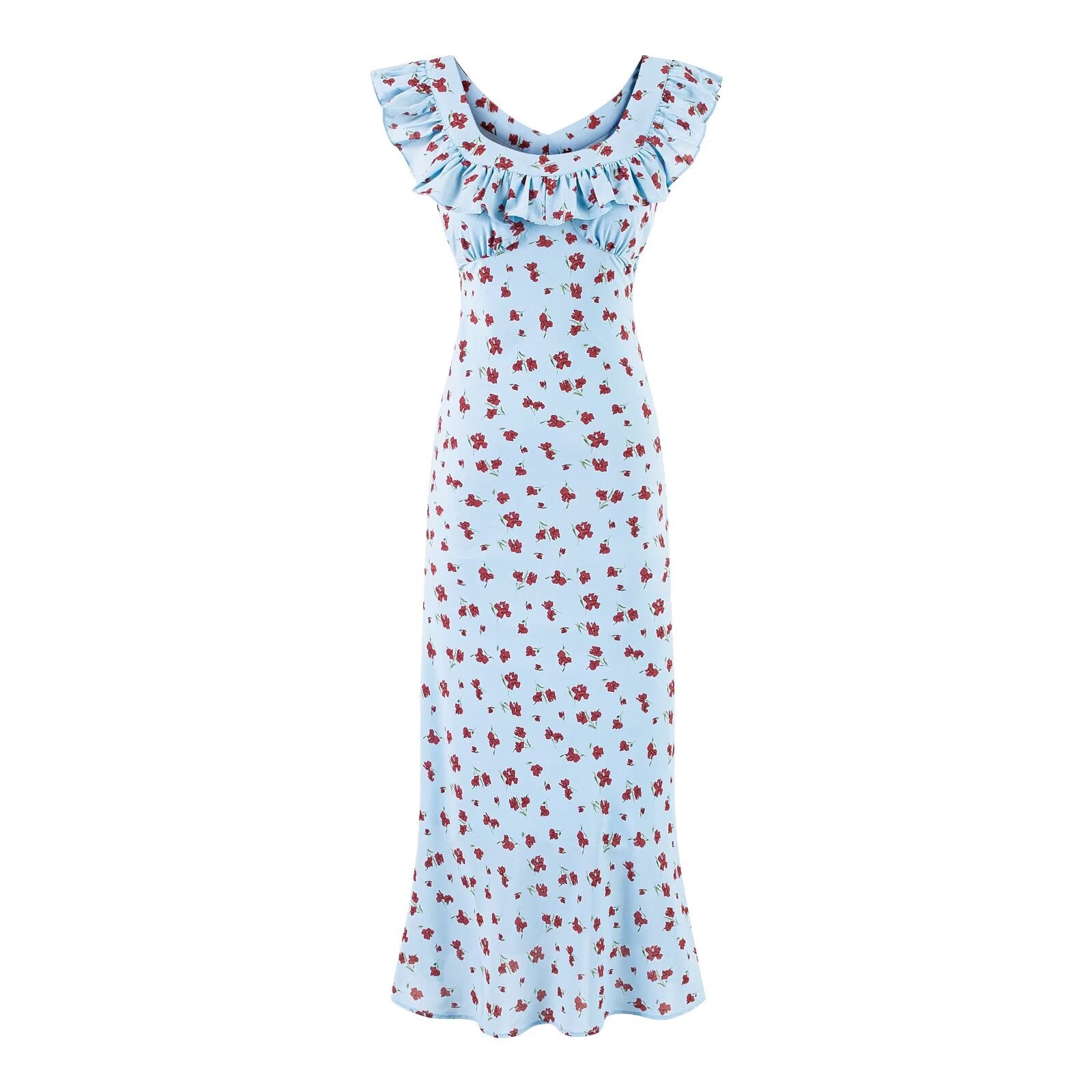 Summer Wind Ruffled V neck Floral Vacation Casual Dress Dress