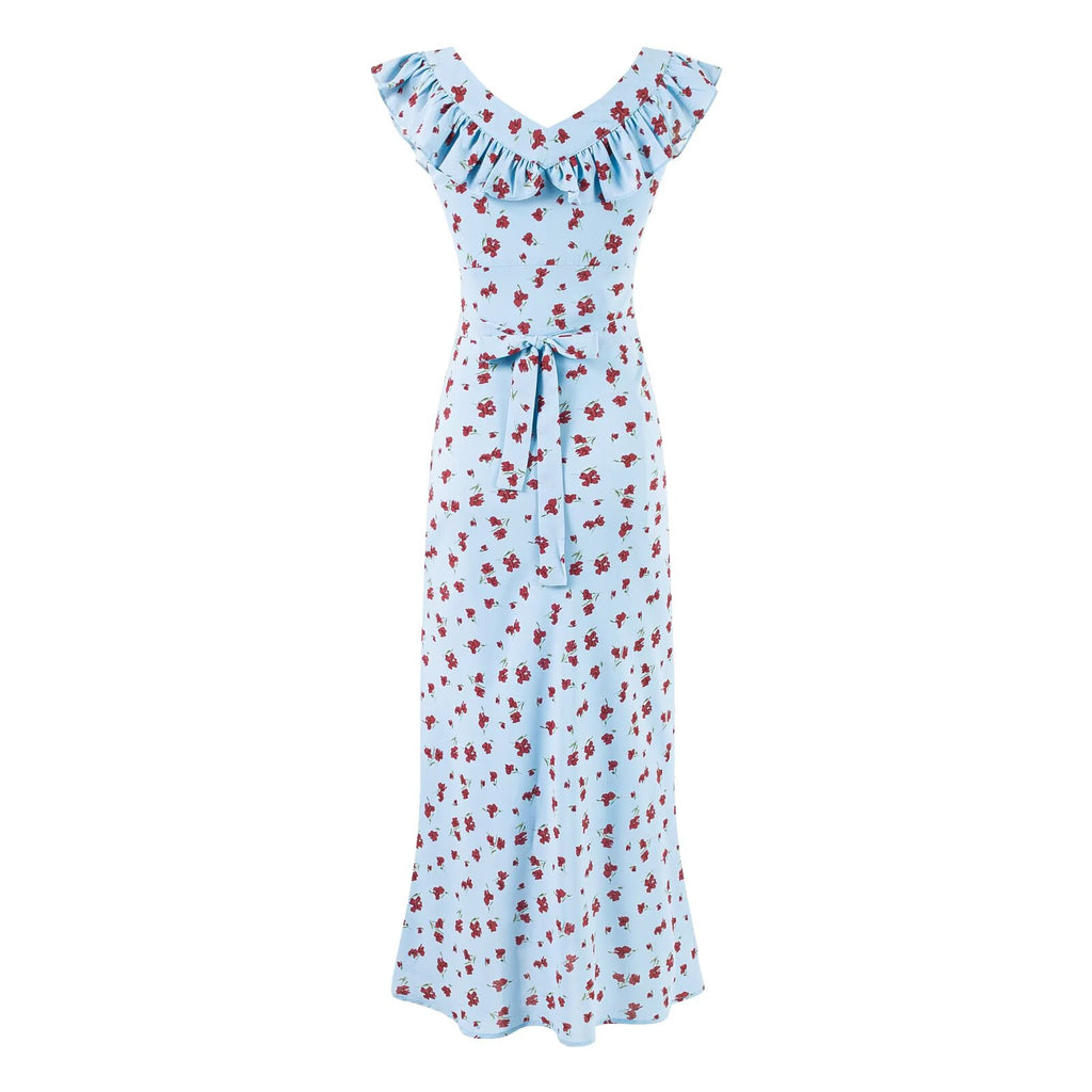 Summer Wind Ruffled V neck Floral Vacation Casual Dress Dress