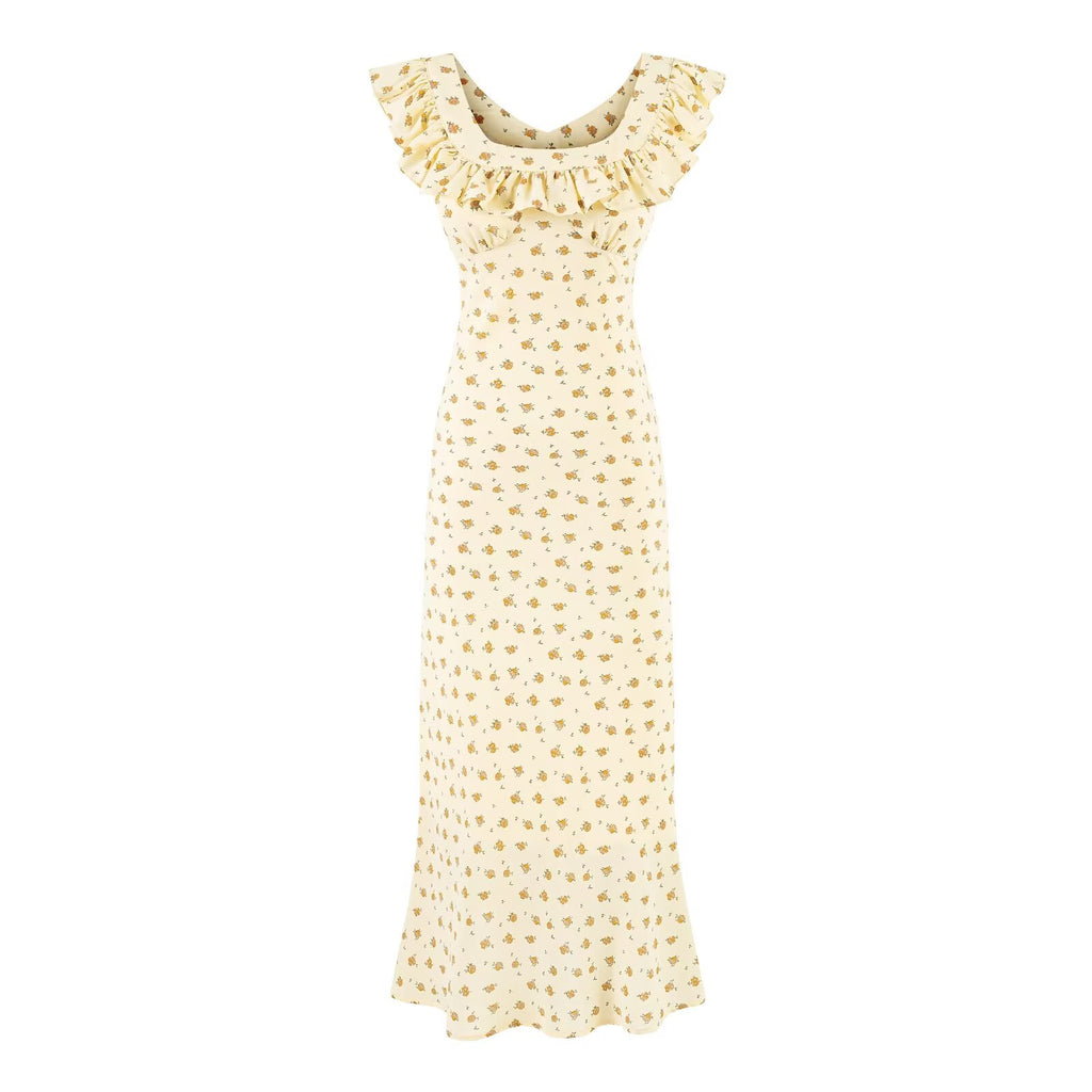Summer Wind Ruffled V neck Floral Vacation Casual Dress Dress