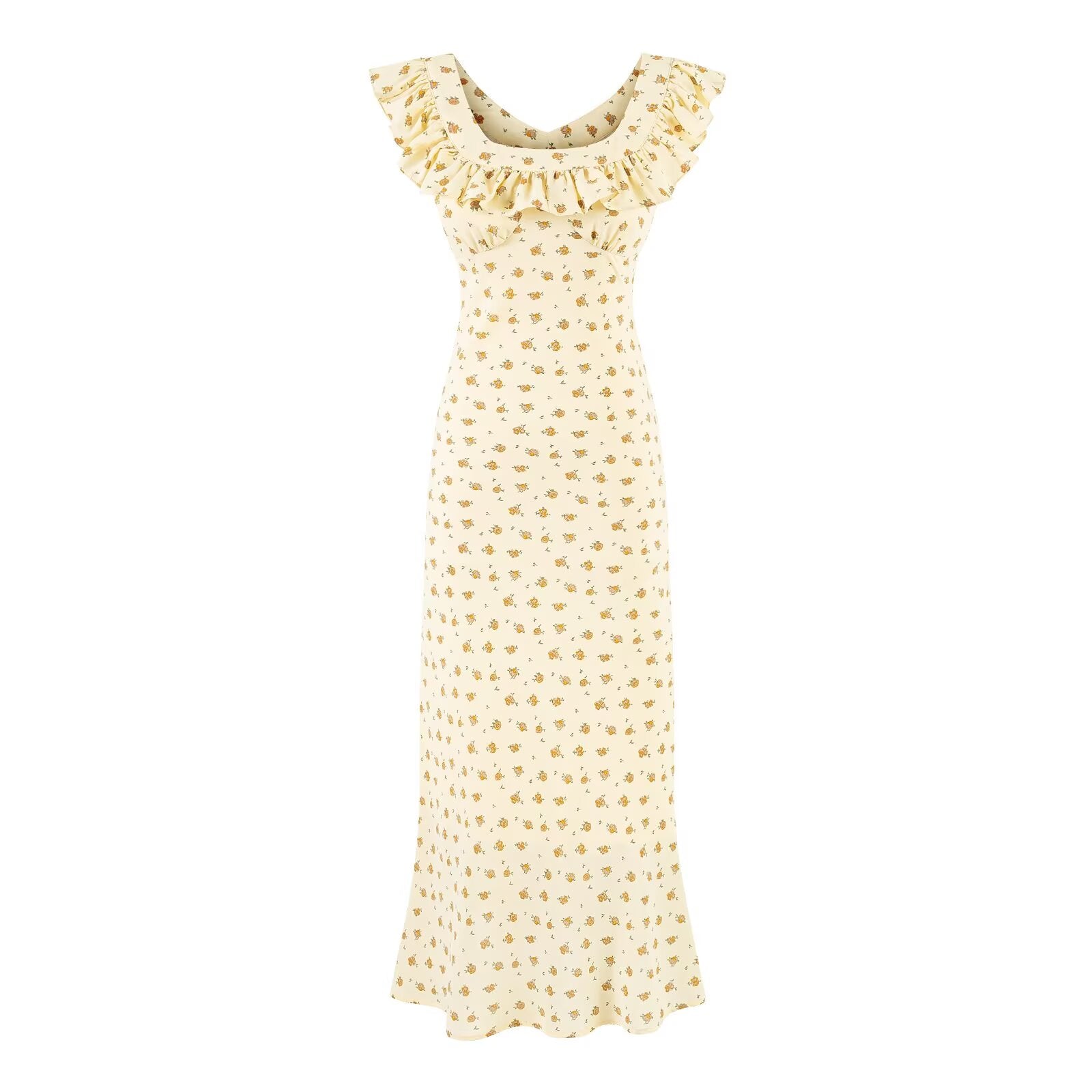 Summer Wind Ruffled V neck Floral Vacation Casual Dress Dress