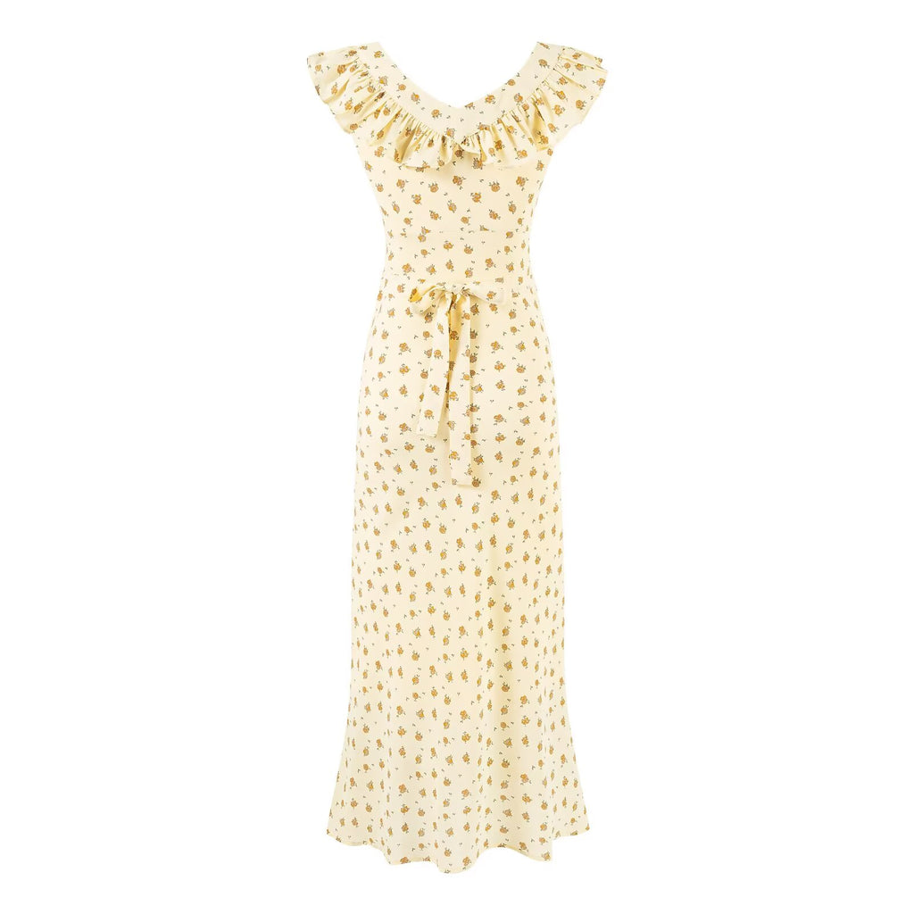 Summer Wind Ruffled V neck Floral Vacation Casual Dress Dress