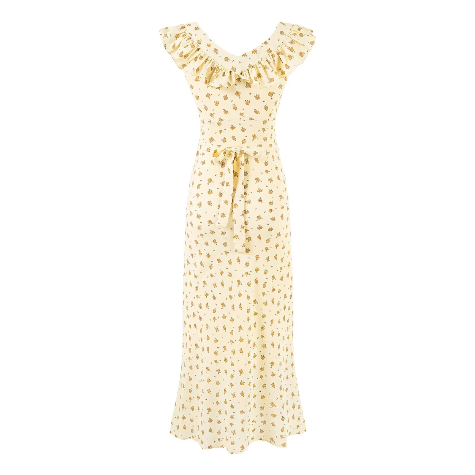 Summer Wind Ruffled V neck Floral Vacation Casual Dress Dress