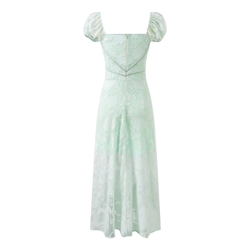 Sweet Printed Cutout out Maxi Dress Square Collar Sexy Slim Party Dress