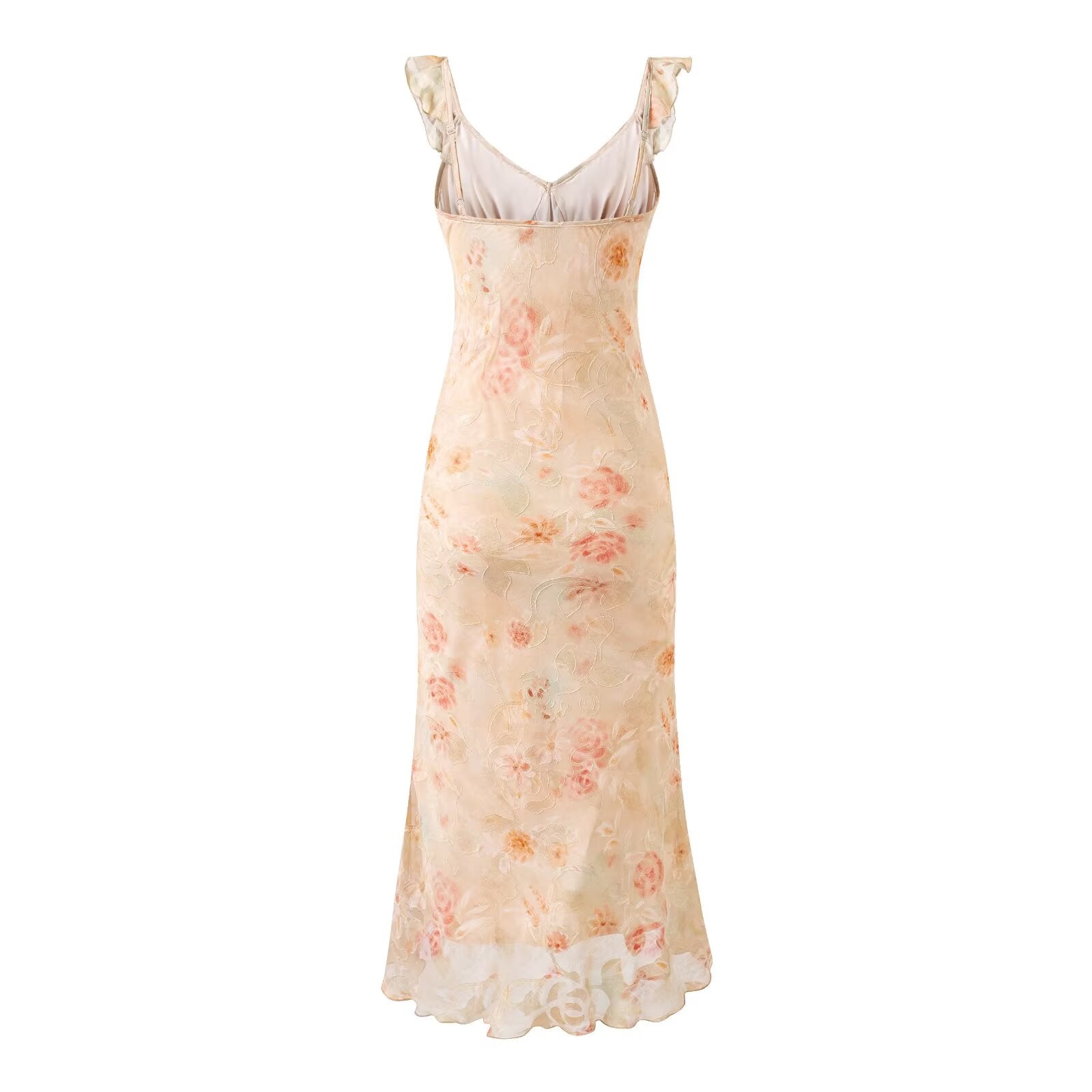 Summer Ruffled V neck Front Strap Printing Slim Fit Sheath Dress