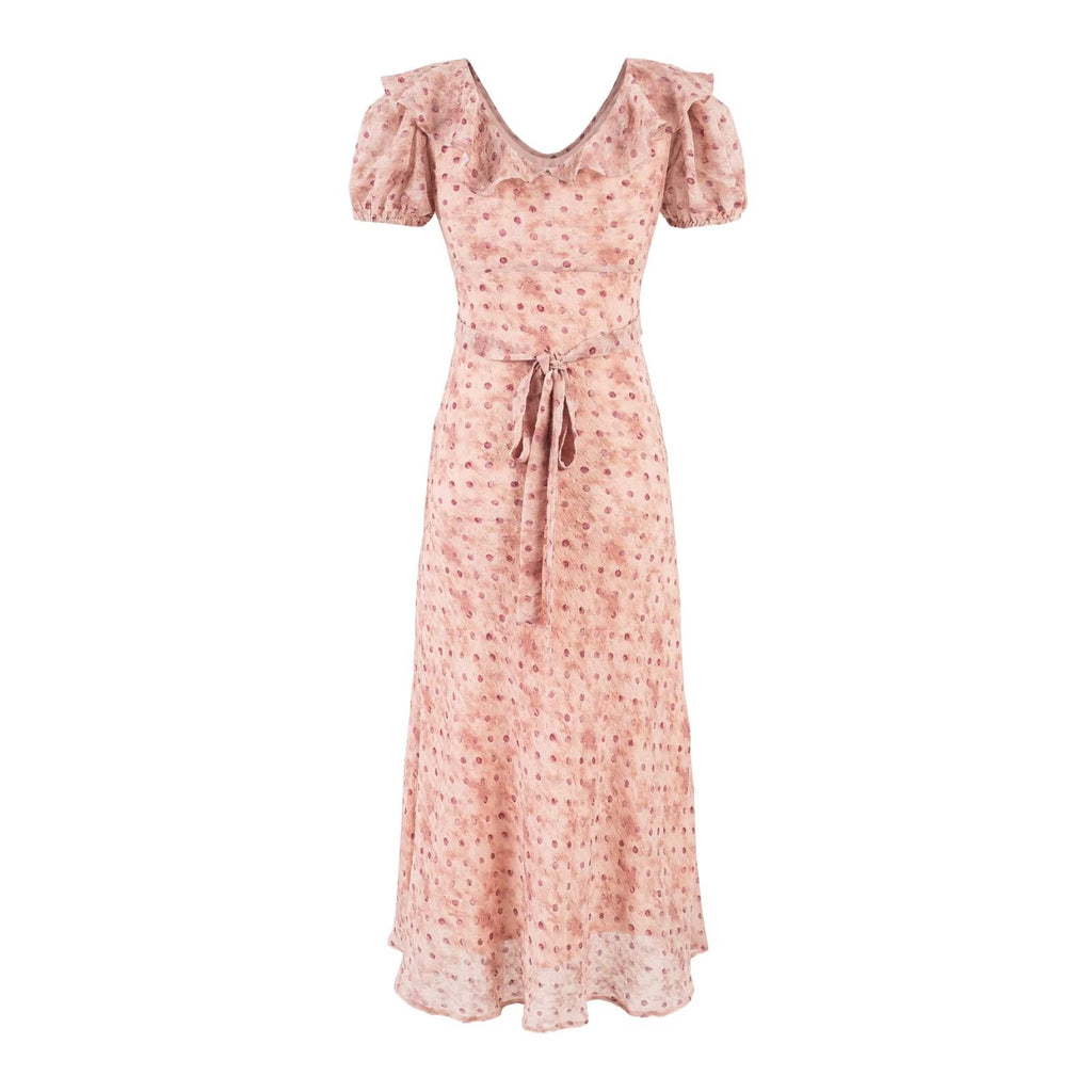 Summer V neck Ruffled Chest Strap Puff Sleeve Waist Tight Slim Fit Dress