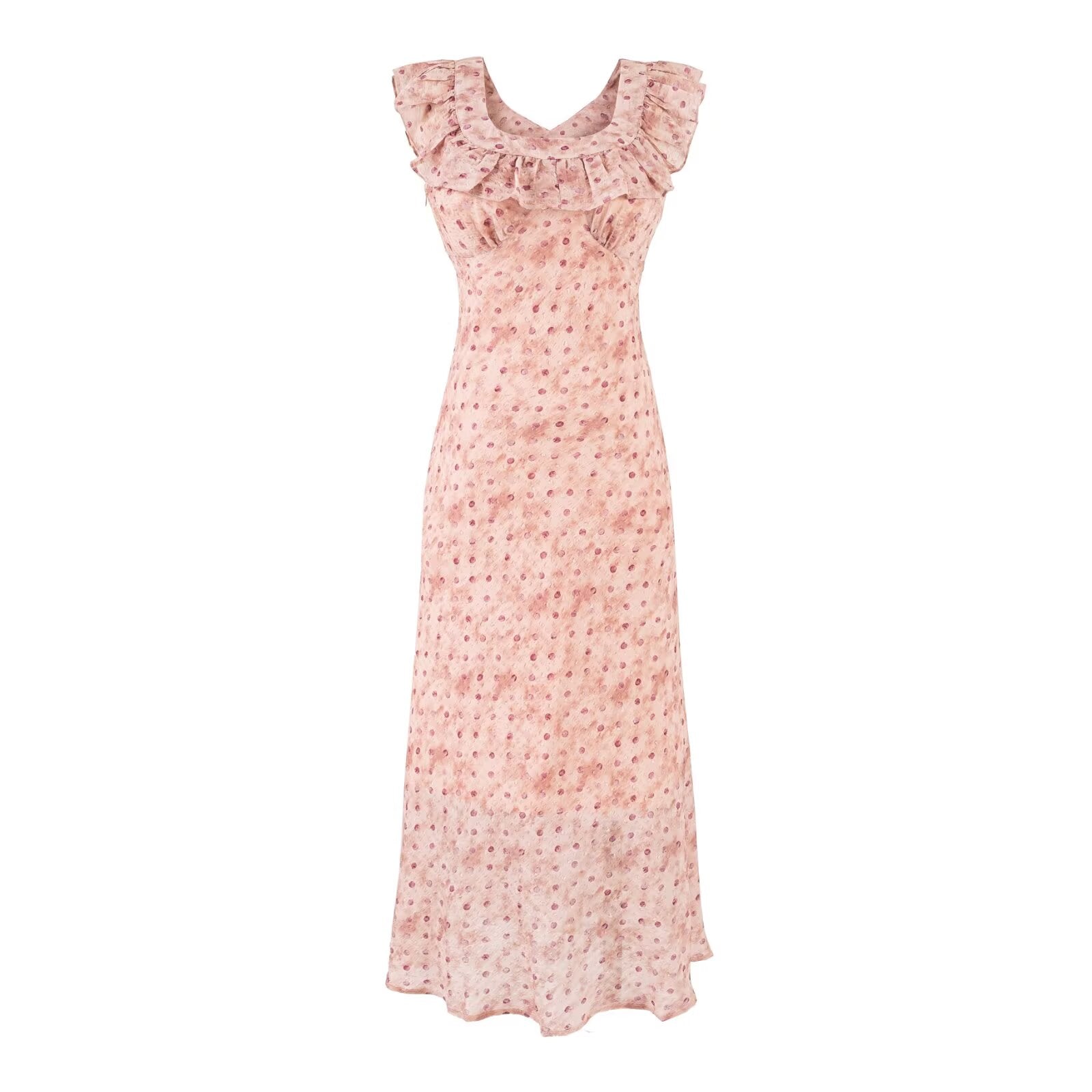 Sweet Printed Chic Ruffled Square Collar Maxi Dress Vintage Slim Fit Backless Vacation