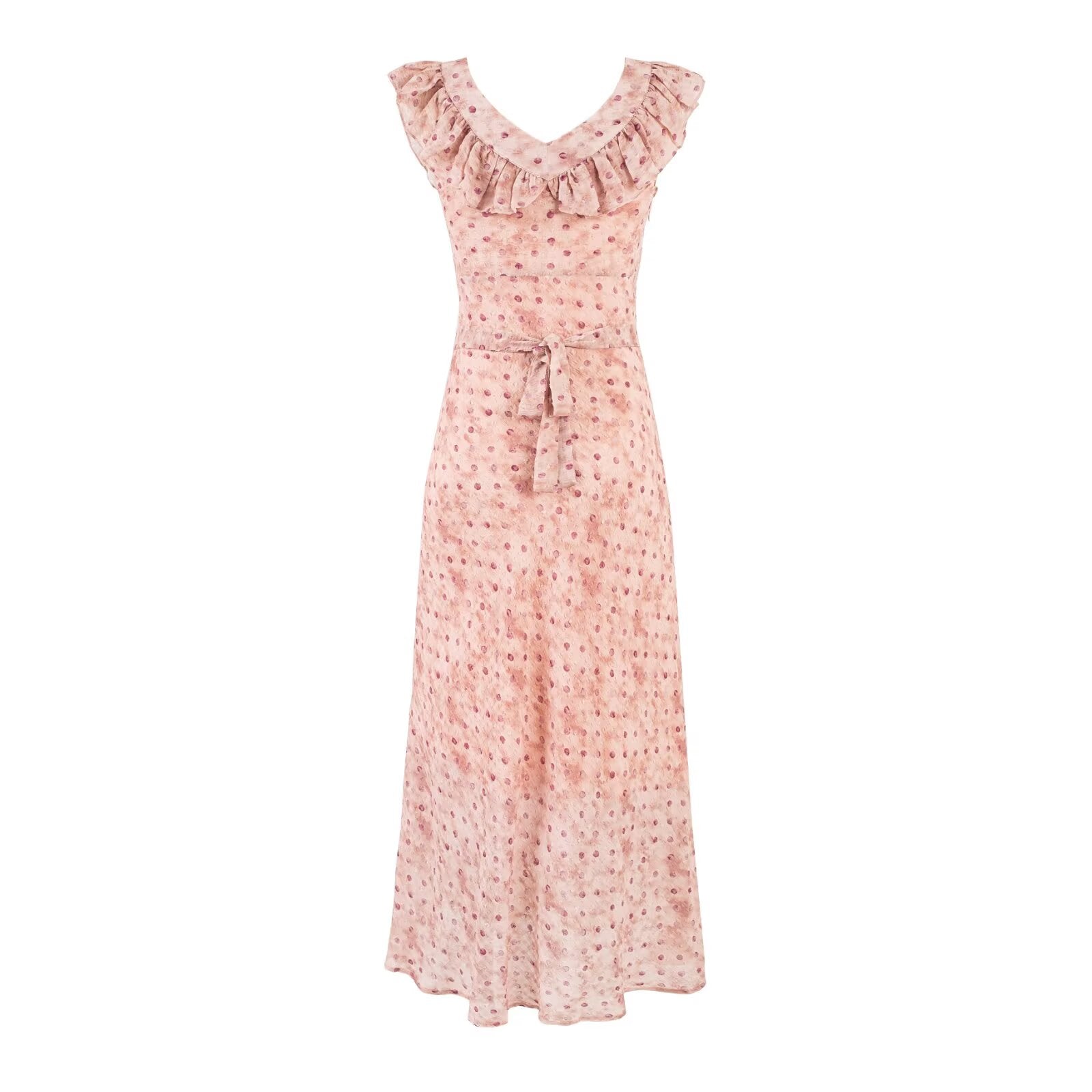 Sweet Printed Chic Ruffled Square Collar Maxi Dress Vintage Slim Fit Backless Vacation