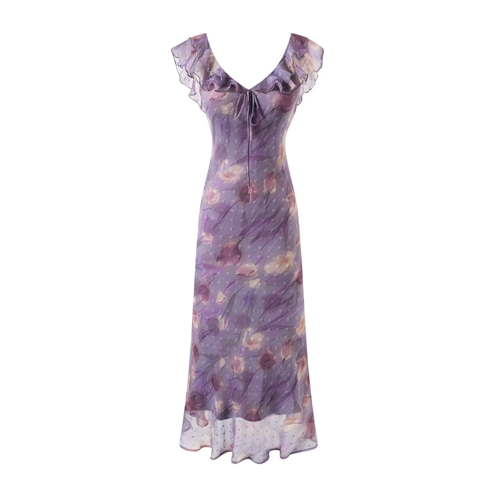 Summer Holiday Casual Summer Purple Printed Ruffled Dress