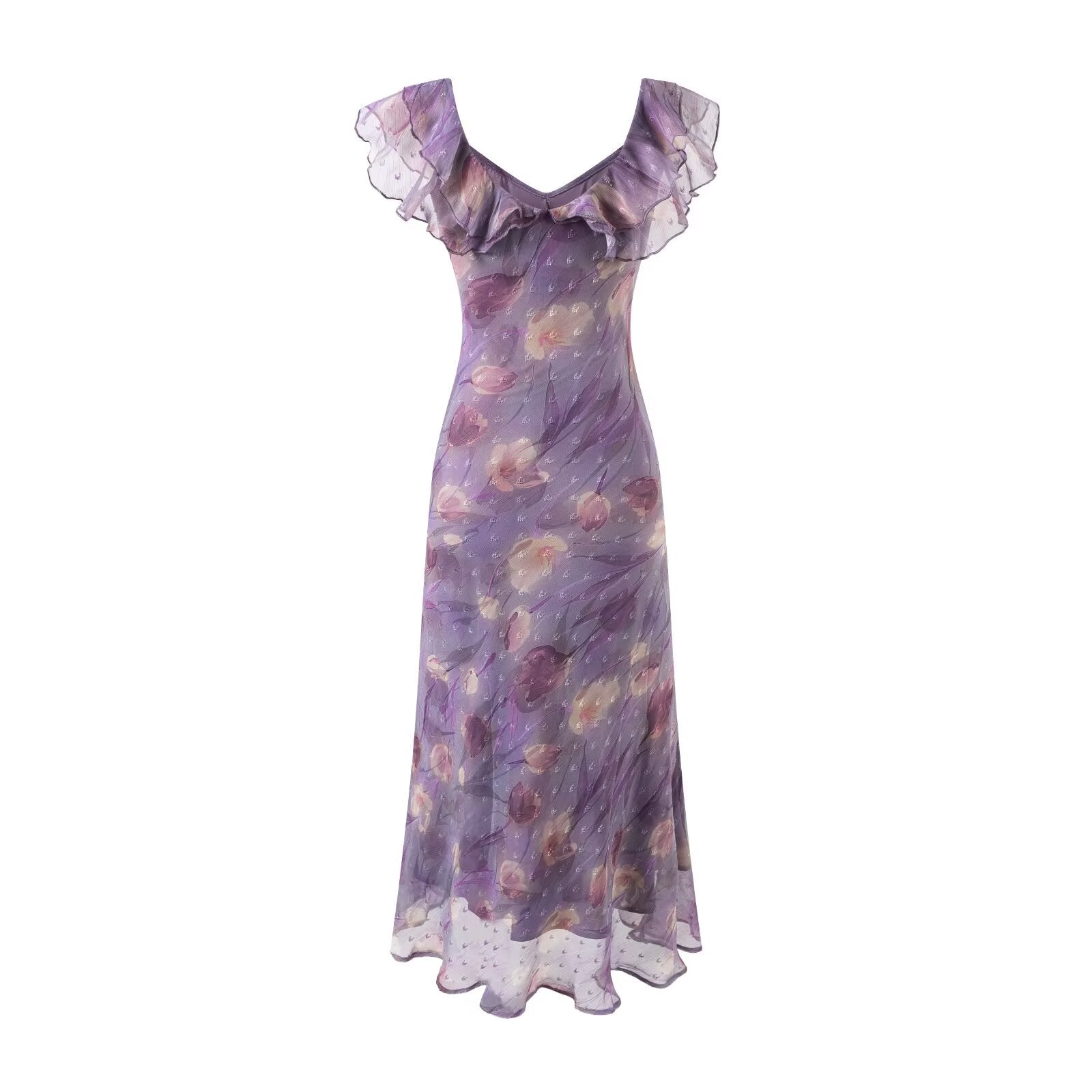 Summer Holiday Casual Summer Purple Printed Ruffled Dress
