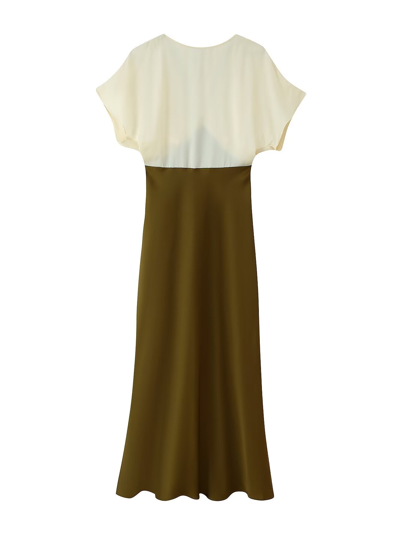 Women Clothing Contrast Color Lace Silk Satin Texture Dress