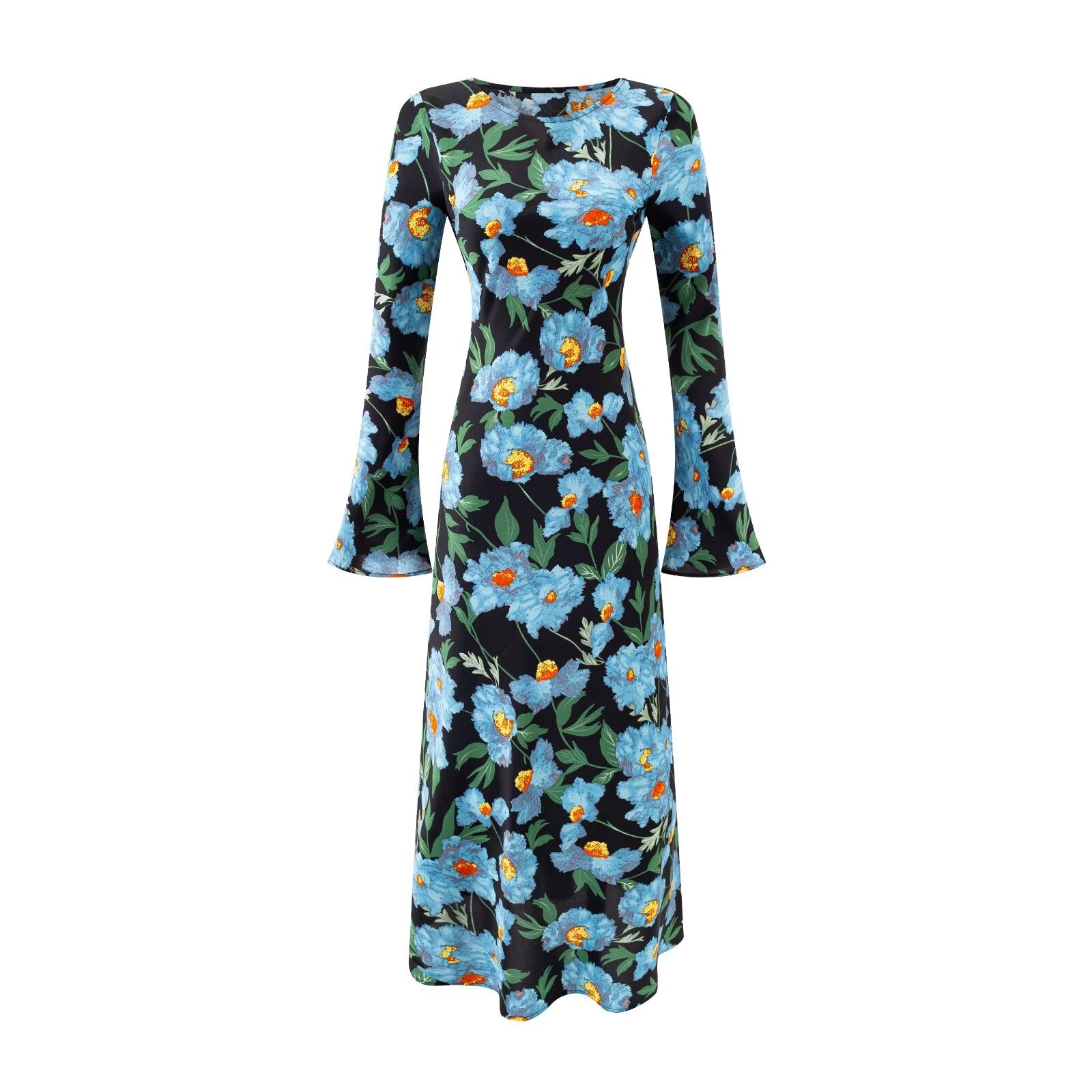 Summer off Shoulder Micro Pull Long Sleeve Vacation Casual Printed Waist Controlled Dress