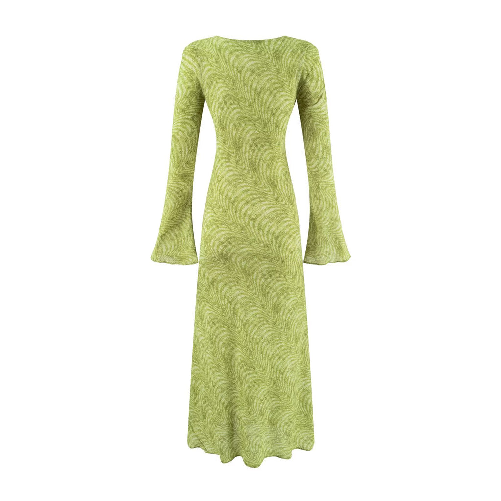 Vintage Floral Print Long Sleeves Dress Women Summer Thin High Grade Slimming Long Dress