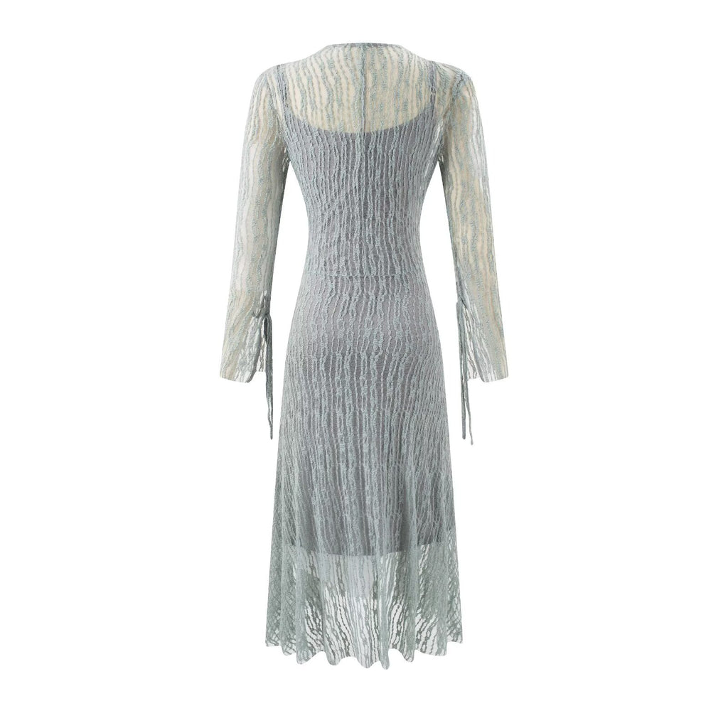 Summer Vintage Adult Woman Casual Drawstring Strap Flattering Figure Dress