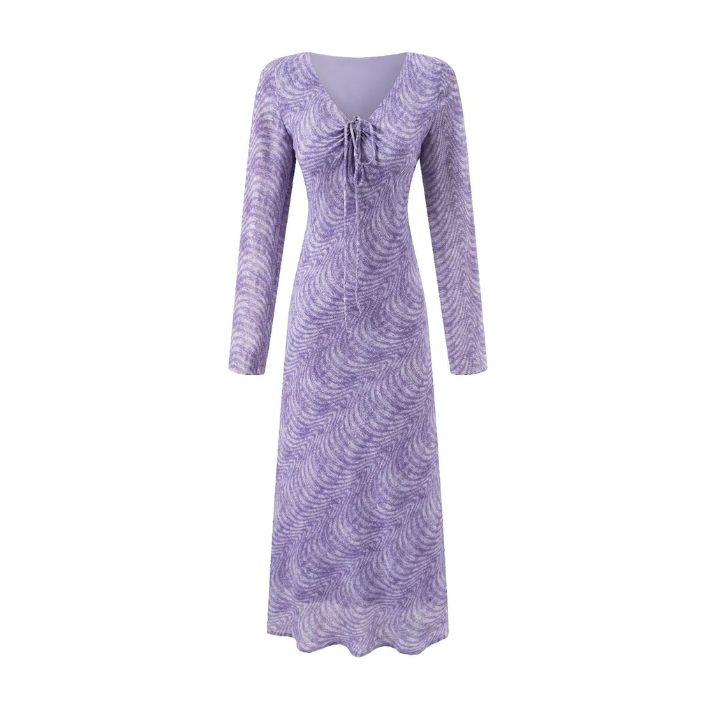 Summer Vacation Beach Casual Sexy V neck Tied Long Sleeves Dress