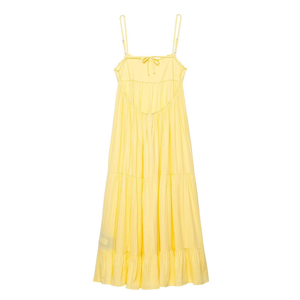 Casual Loose Big Backless Women Clothing Vacation Dress Yellow
