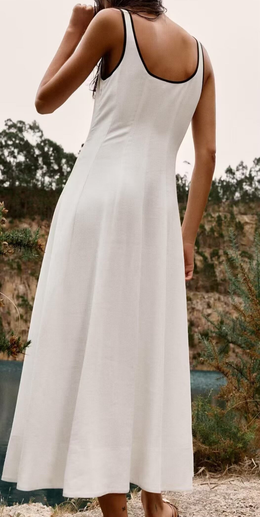 Women Clothing Autumn Girly Younger Slim Fit Color Contrasting Stripe Midi Dress