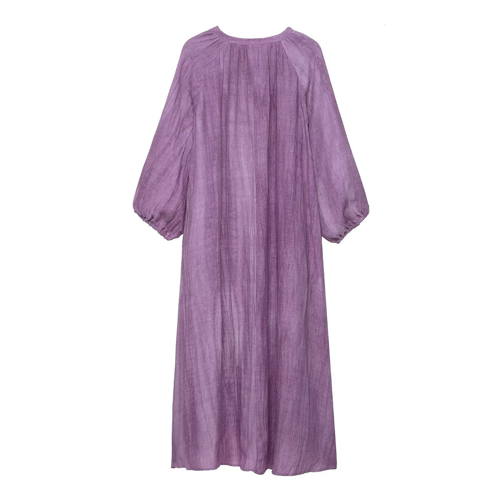 Women Clothing Autumn Simple Tie Dyed Long Shirt Dress