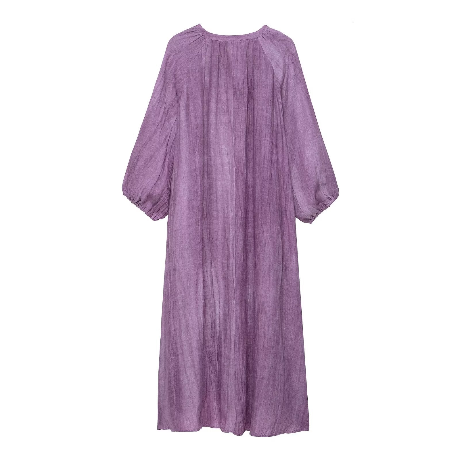 Women Clothing Autumn Simple Tie Dyed Long Shirt Dress