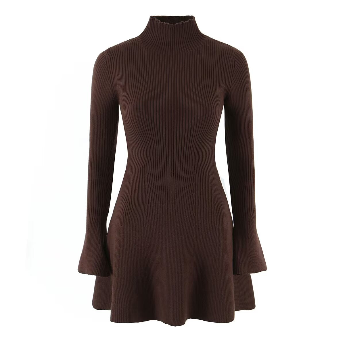 Summer French Retro Elegant Casual Half Turtleneck Stretch Knitted Fitted Waist Wool Dress
