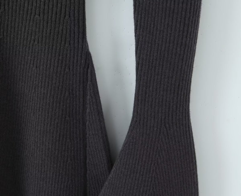 Summer French Retro Elegant Casual Half Turtleneck Stretch Knitted Fitted Waist Wool Dress