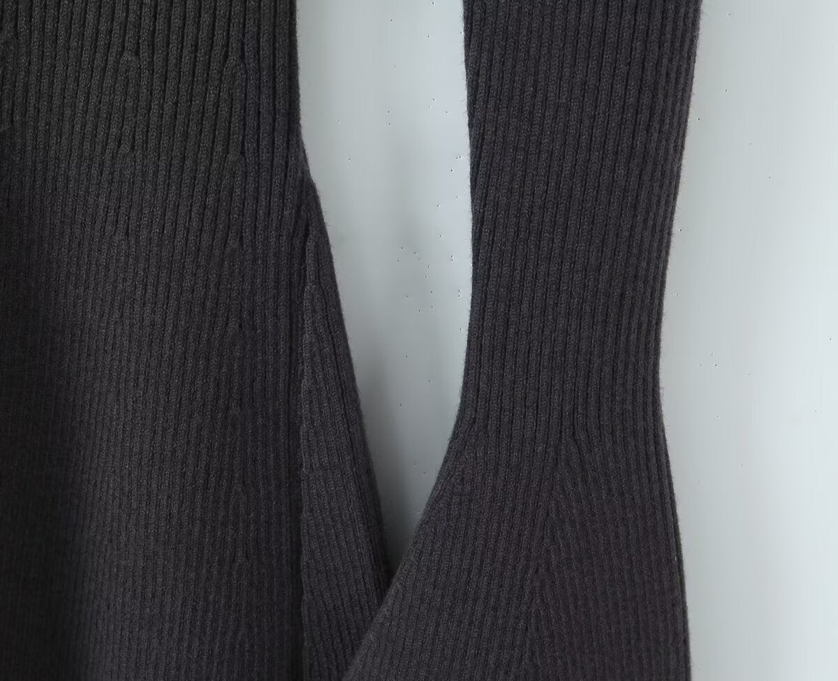 Summer French Retro Elegant Casual Half Turtleneck Stretch Knitted Fitted Waist Wool Dress