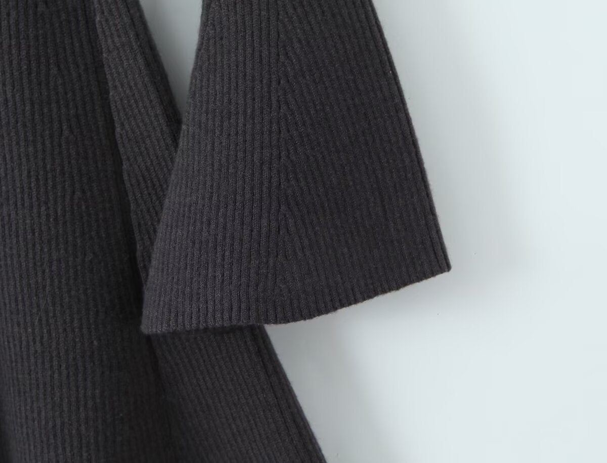 Summer French Retro Elegant Casual Half Turtleneck Stretch Knitted Fitted Waist Wool Dress