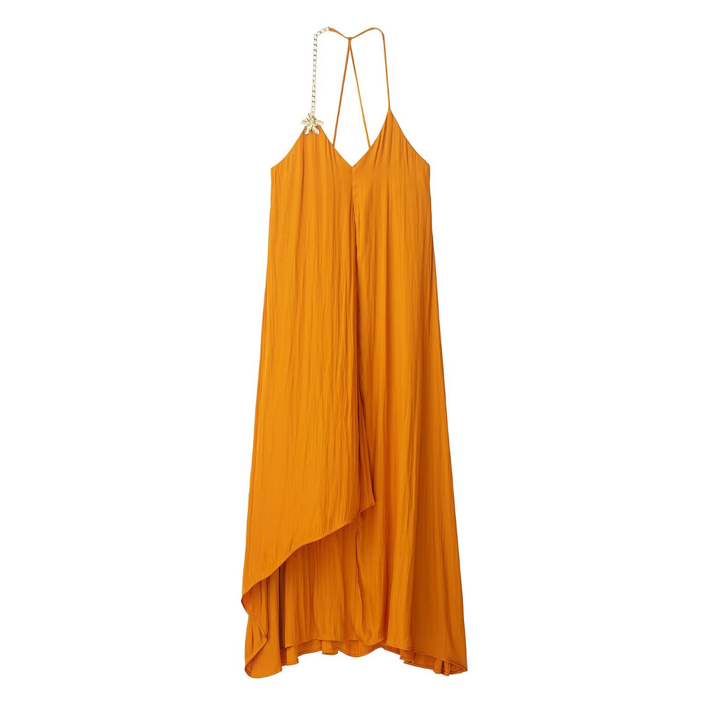 Women Clothing Accessories Satin Texture Midi Dress