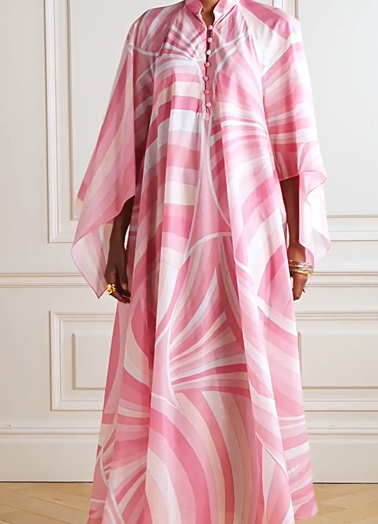 Autumn Winter Printed Long Sleeve Stand Collar Dress Loose Casual Holiday Dress