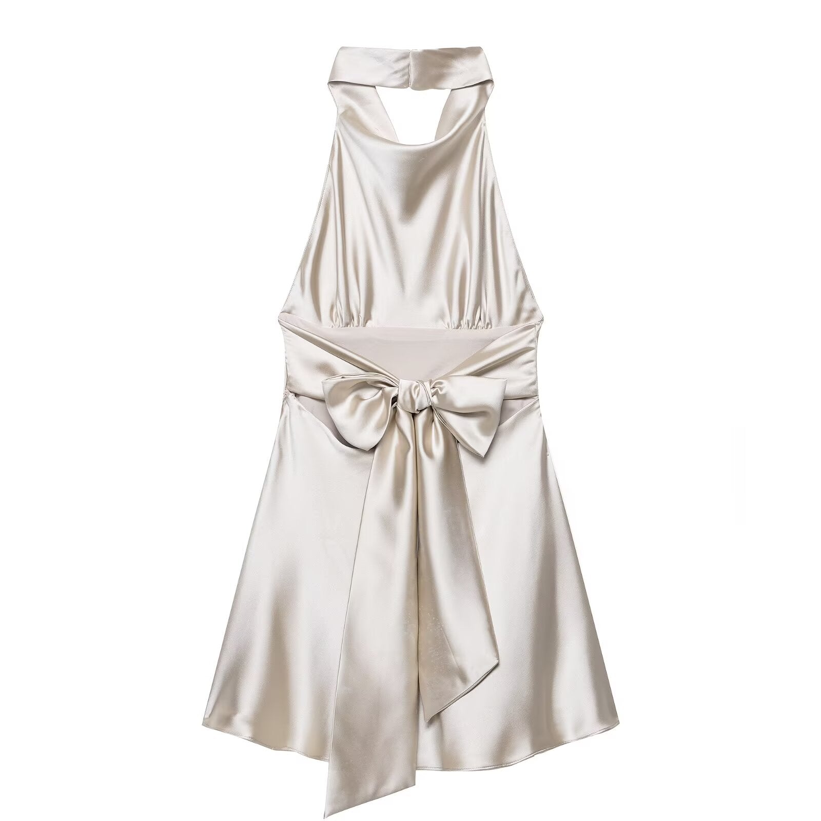 Women Clothing French Silk Satin Texture Waist Tight Halter Short Dress