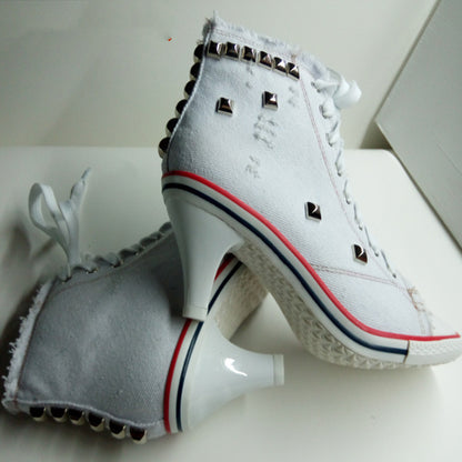 Zapatos de mujer de punta redonda con tacones altos de mezclilla