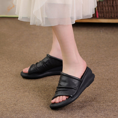 Sommer Leder Hausschuhe frauen Outdoor Vintage Zerknitterte Sandalen