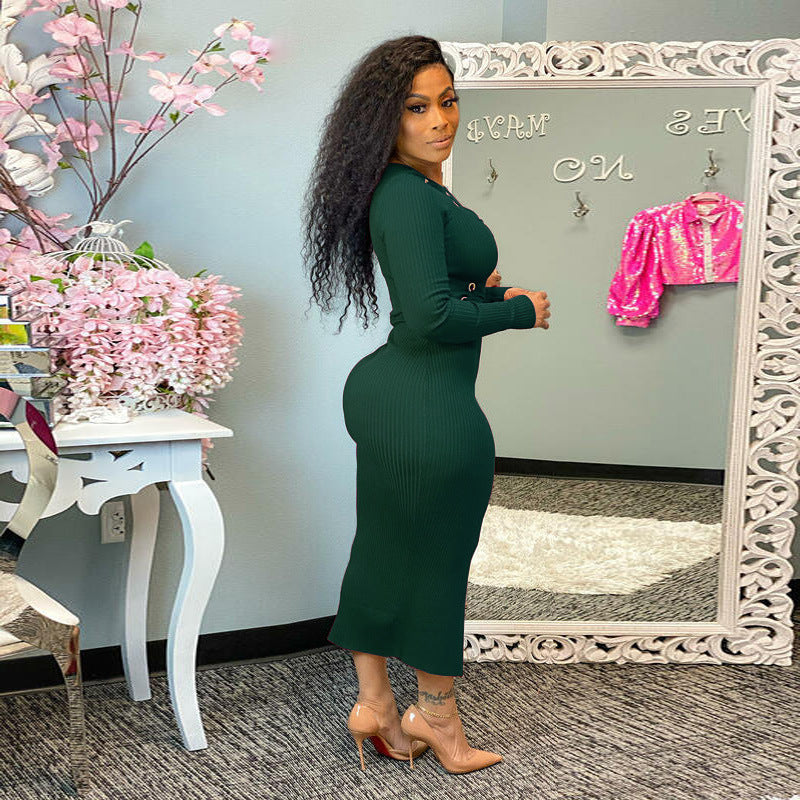 Spring Sunken Stripe Hollow Out Cutout out Strap Sexy Tight Women Dress