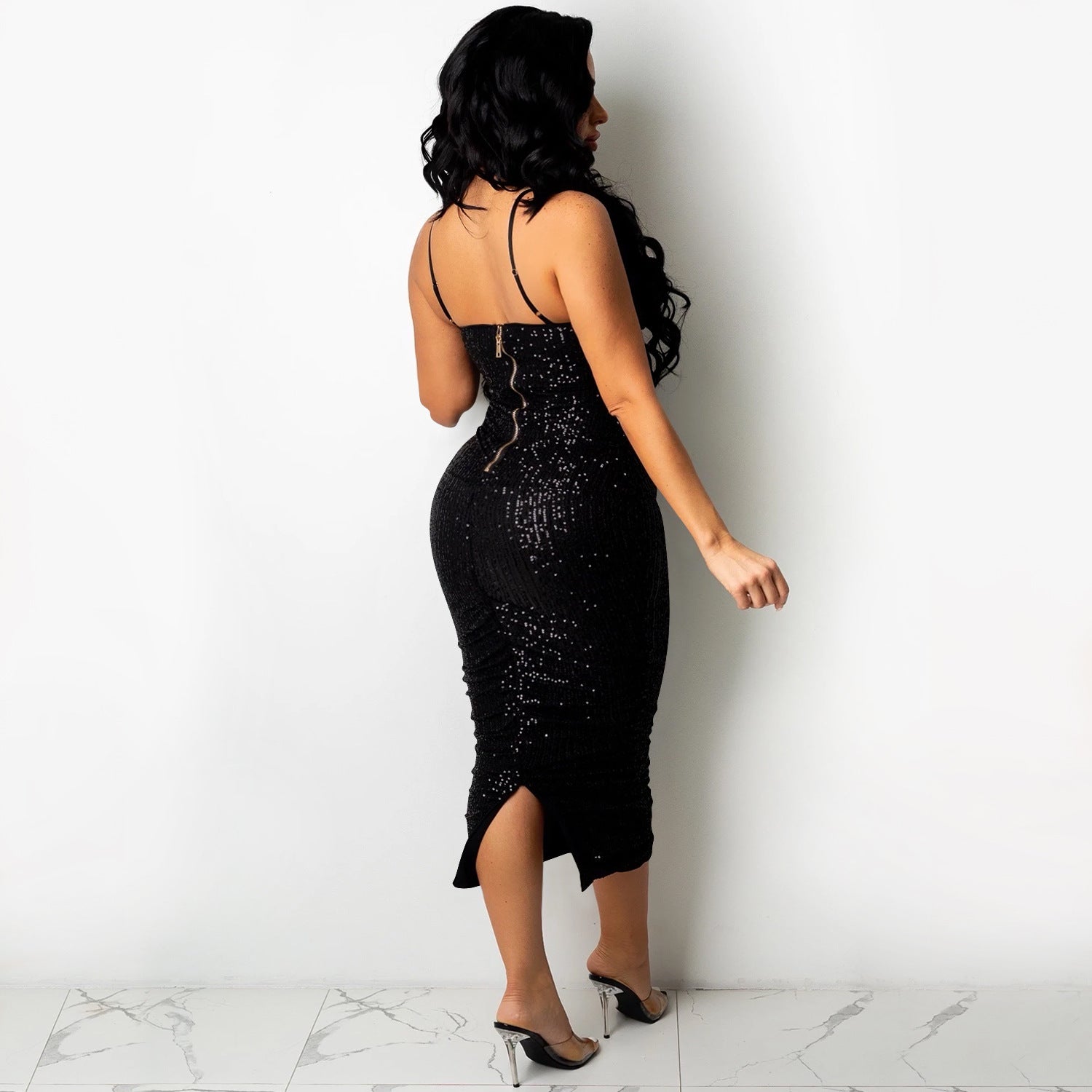Maxi Nightclub Sequin Sexy Sleeveless Split Female
