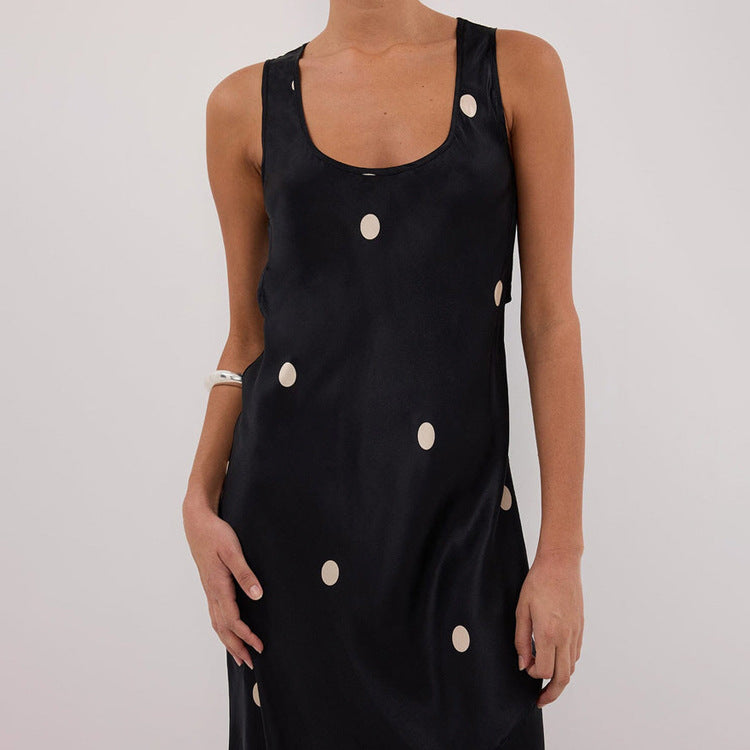 Women Clothing Digital Printing Polka Dot Dress Summer Sleeveless Vest Maxi Dress