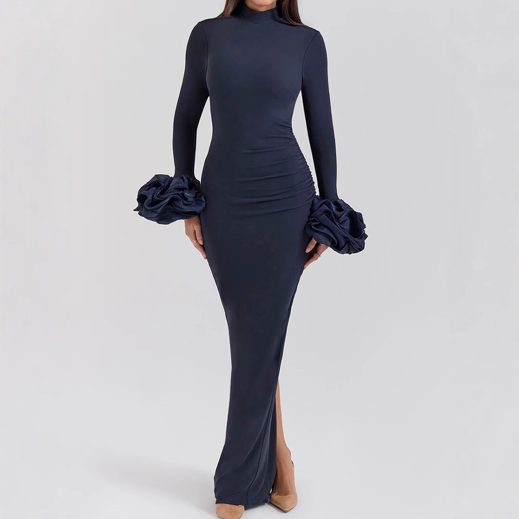 Autumn Winter Long Sleeve Skinny Sheath Split Dress Sexy Dress High Grade Women Dress Women