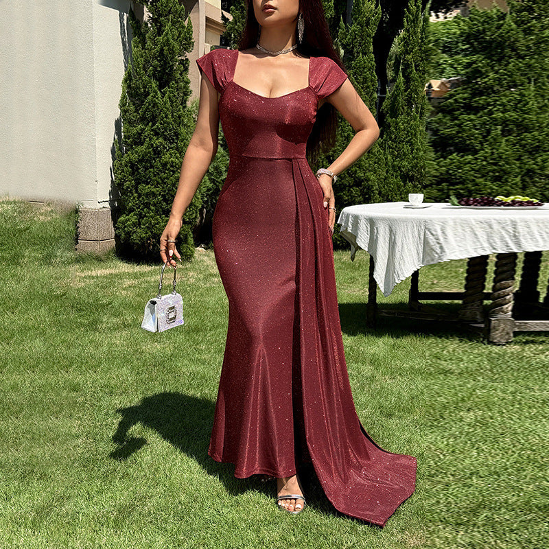 Autumn Socialite Elegant Slim Fit Thin Glittering Vest Maxi Dress Women