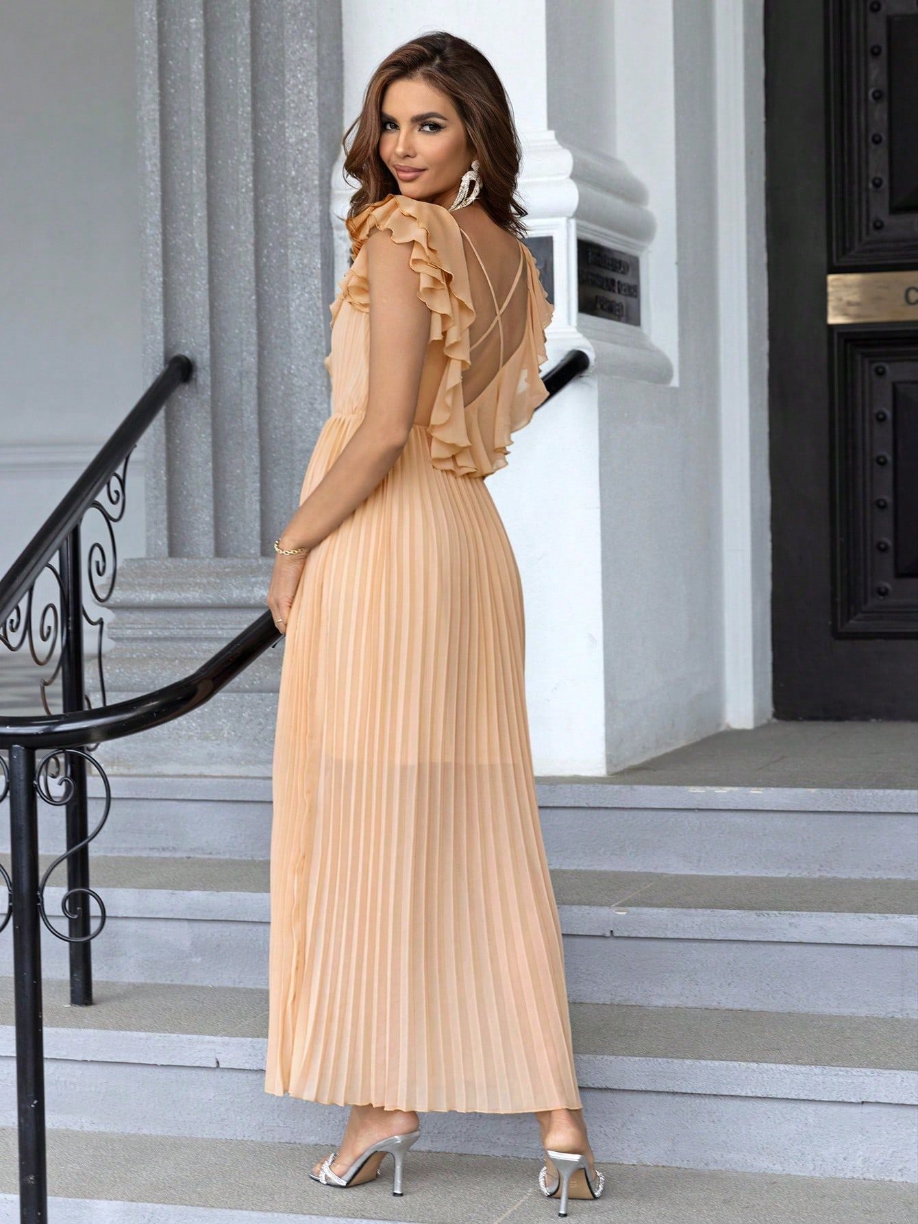Summer Fashionable Frayed Hem Split Thigh Pleated Hem Dress