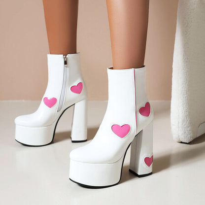 Plus Size Plateau-Damenstiefel Herzförmige Farbblock-High Heels
