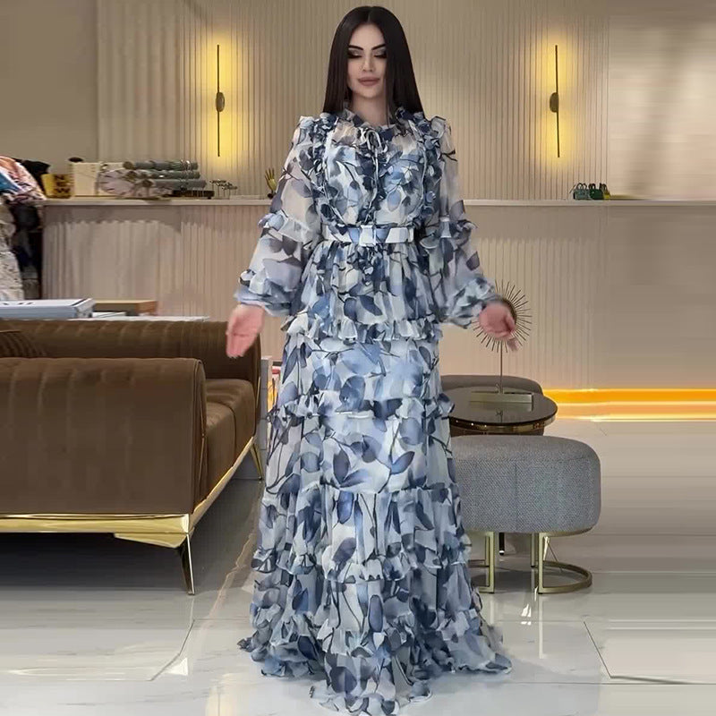 Autumn Women Clothing Printing Elegant Slim Maxi Dress