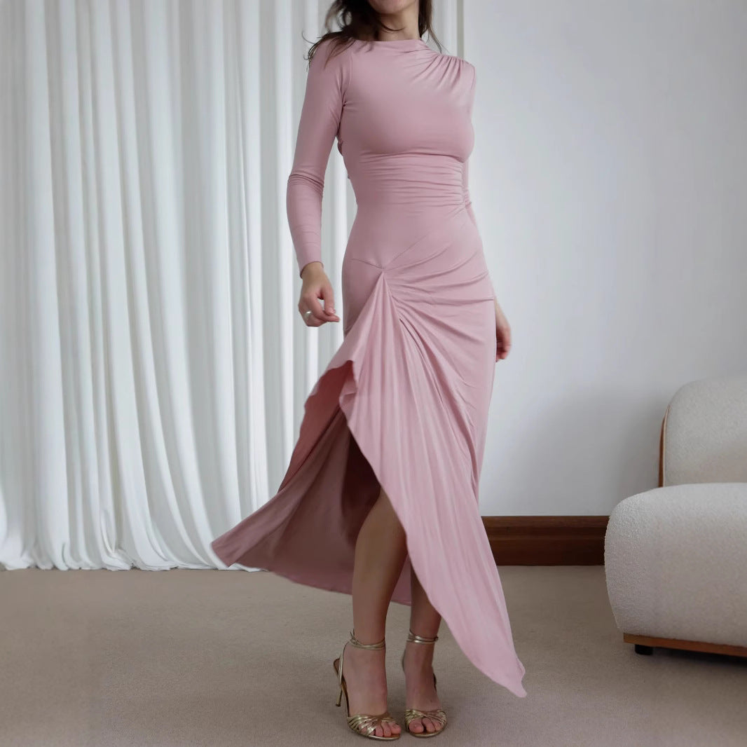 Autumn Winter Long Sleeve Slim Fit Dress Casual Lace Up Stretch Dress