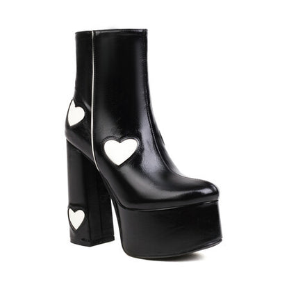Plus Size Plateau-Damenstiefel Herzförmige Farbblock-High Heels